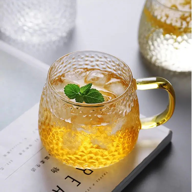 High Borosilicate Hammer Glass Tea Cup with Handle