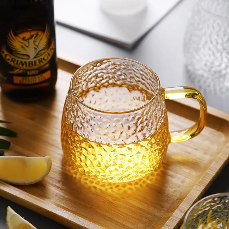 High Borosilicate Hammer Glass Tea Cup with Handle
