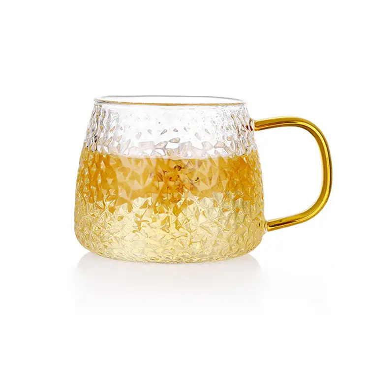 High Borosilicate Hammer Glass Tea Cup with Handle