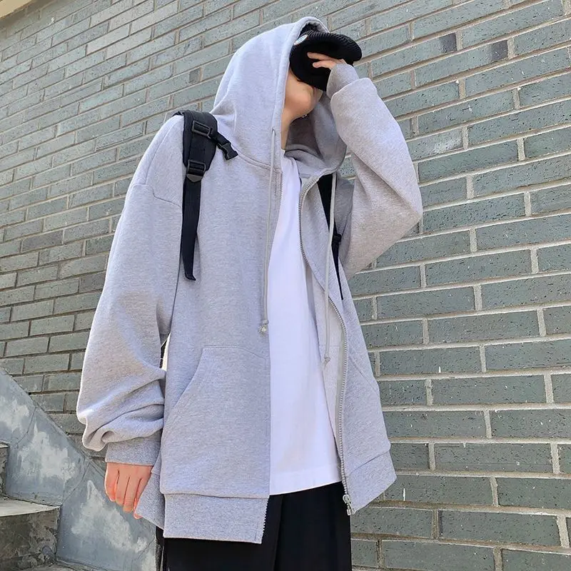 Men Hooded Cardigan Jacket Light Blue Korean Style - Image 5