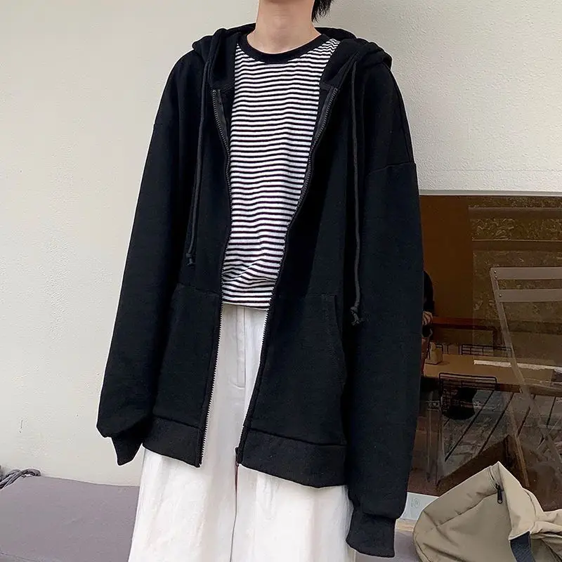 Men Hooded Cardigan Jacket Light Blue Korean Style - Image 6