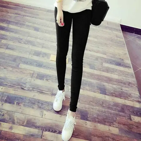 Women Fleece Lined Tight Leggings Black Slimming High Waist