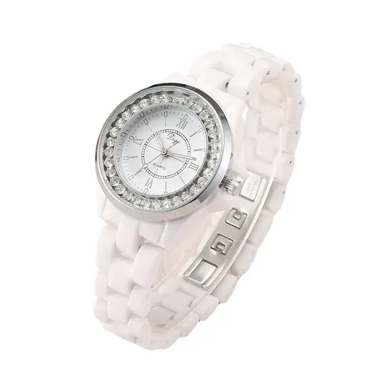 White Korean Style Women's Quartz Watch with Rhinestone Band - Image 4