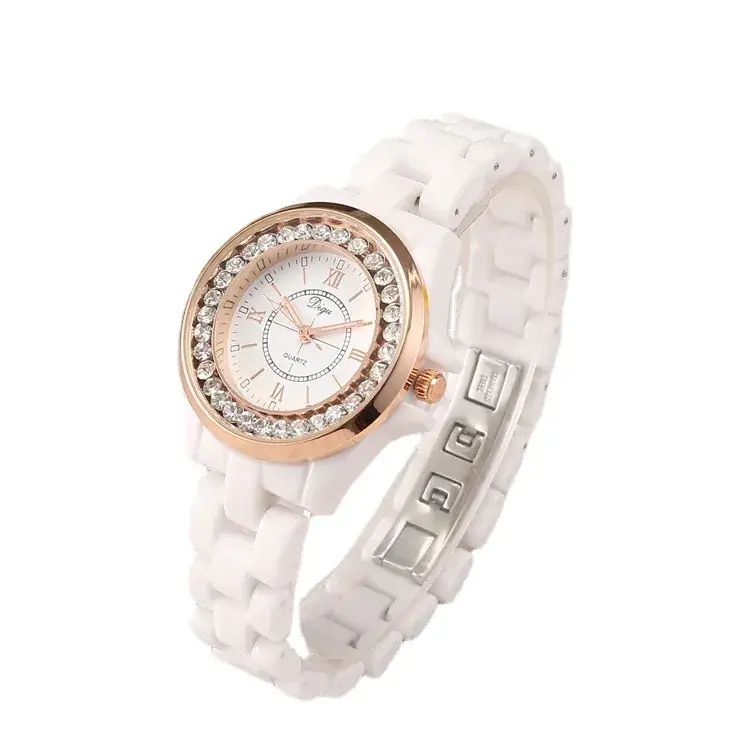 White Korean Style Women's Quartz Watch with Rhinestone Band - Image 7