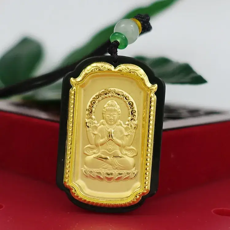 4D Gold Hetian Jade Guanyin Pendant for Men Women - Image 2