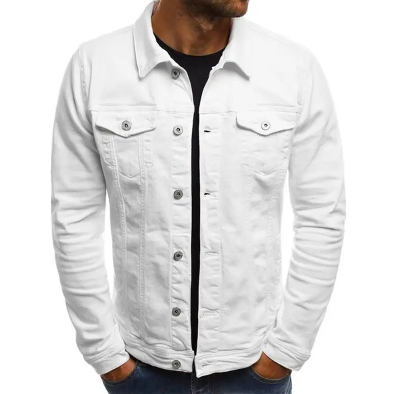 Men's Blue Denim Button Collar Jacket Casual Solid Color - Image 8