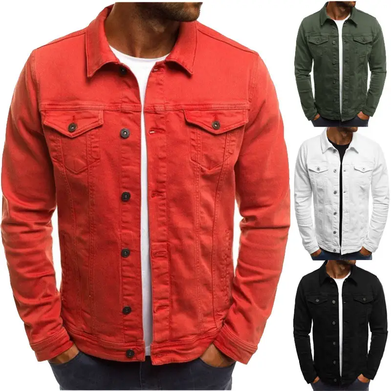 Men's Blue Denim Button Collar Jacket Casual Solid Color — feature 1