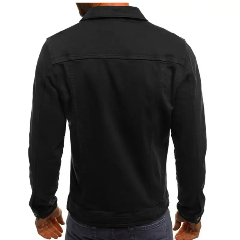 Men's Blue Denim Button Collar Jacket Casual Solid Color — feature 10