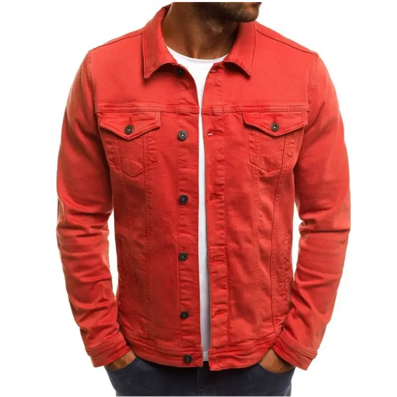 Men's Blue Denim Button Collar Jacket Casual Solid Color — feature 11
