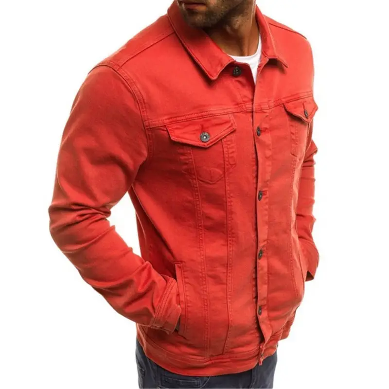 Men's Blue Denim Button Collar Jacket Casual Solid Color — feature 12