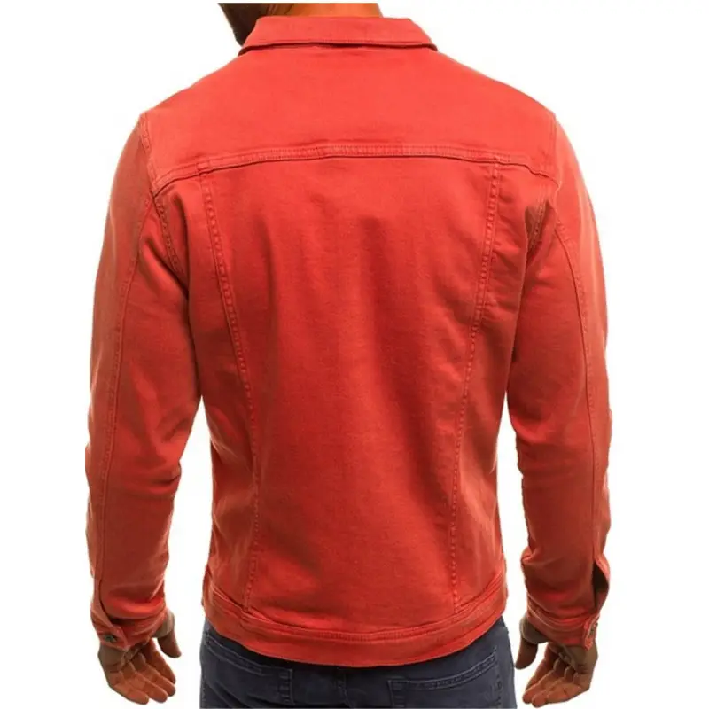 Men's Blue Denim Button Collar Jacket Casual Solid Color — feature 13