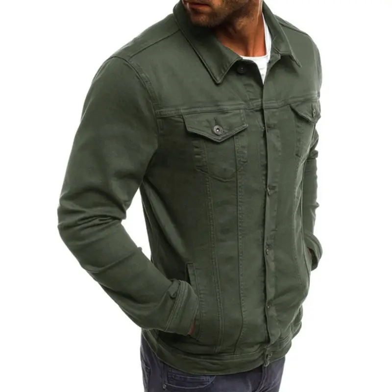 Men's Blue Denim Button Collar Jacket Casual Solid Color — feature 15