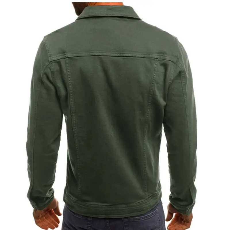 Men's Blue Denim Button Collar Jacket Casual Solid Color — feature 16