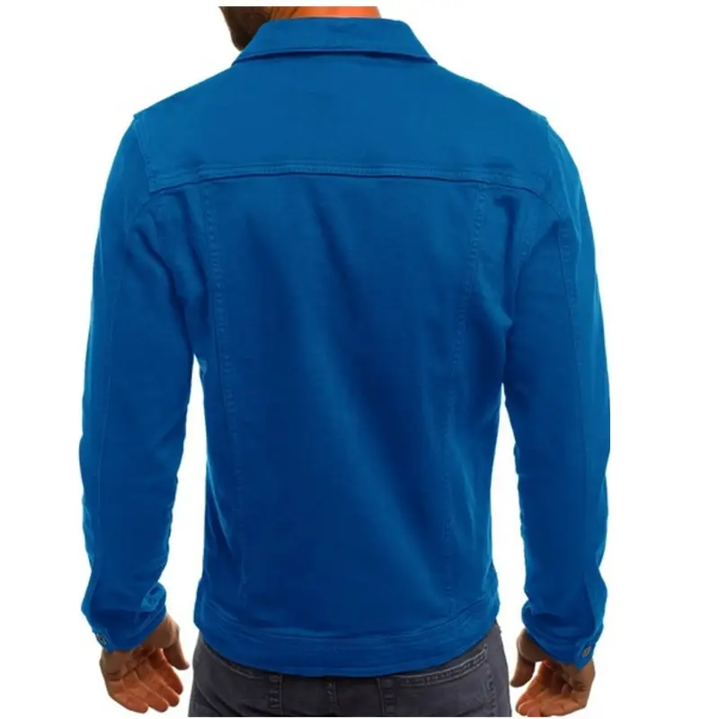 Men's Blue Denim Button Collar Jacket Casual Solid Color — feature 19