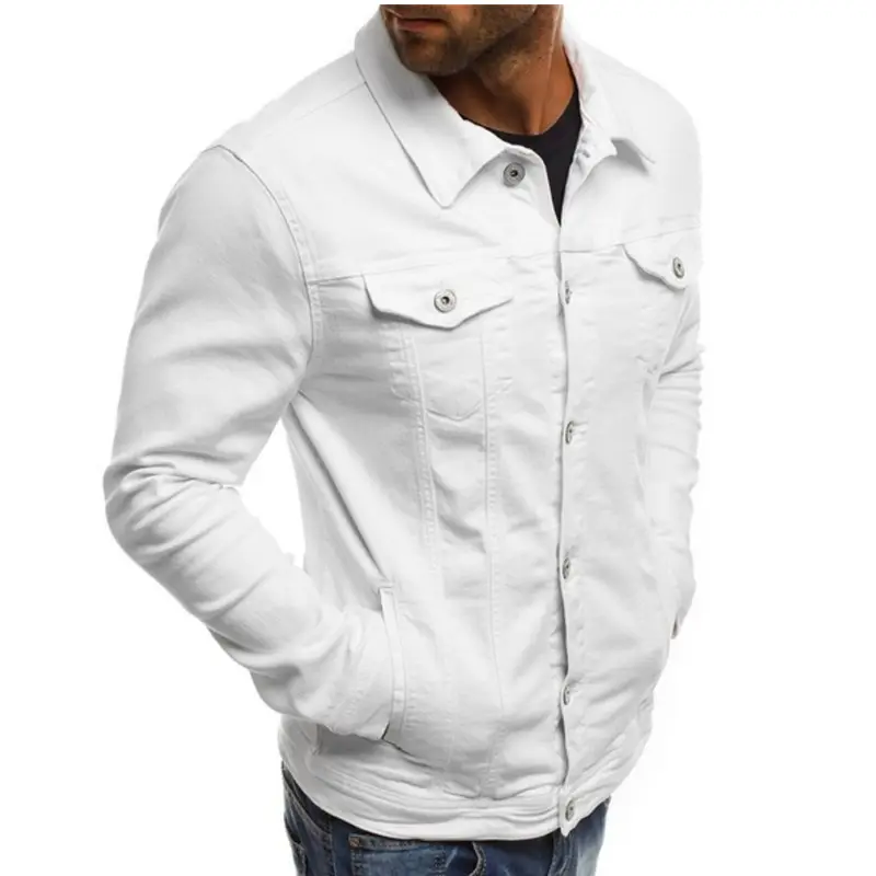 Men's Blue Denim Button Collar Jacket Casual Solid Color — feature 3
