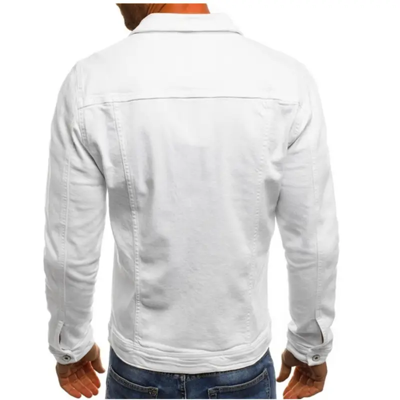 Men's Blue Denim Button Collar Jacket Casual Solid Color — feature 4