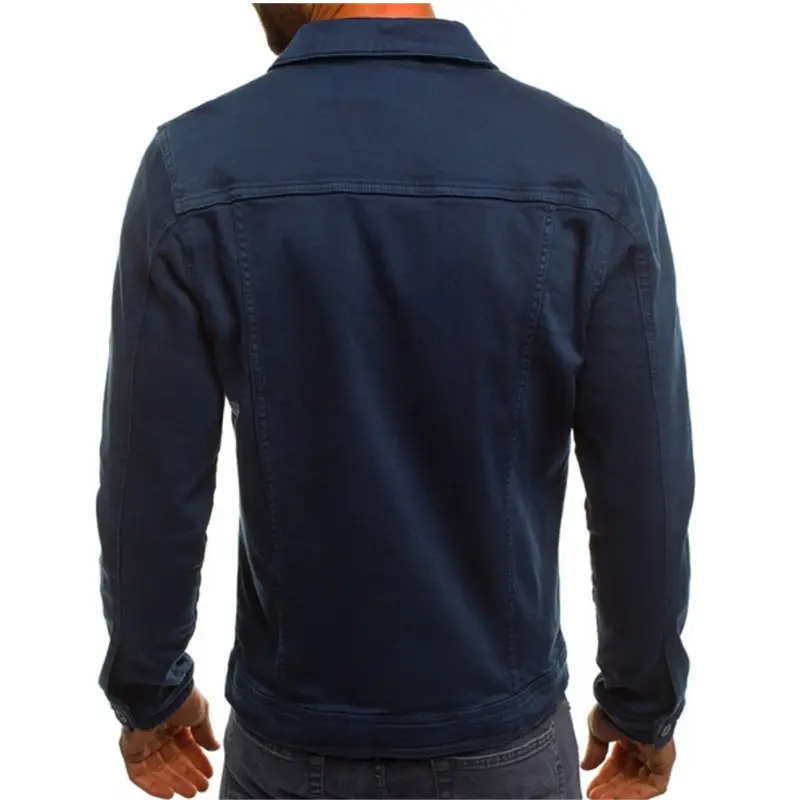 Men's Blue Denim Button Collar Jacket Casual Solid Color — feature 7