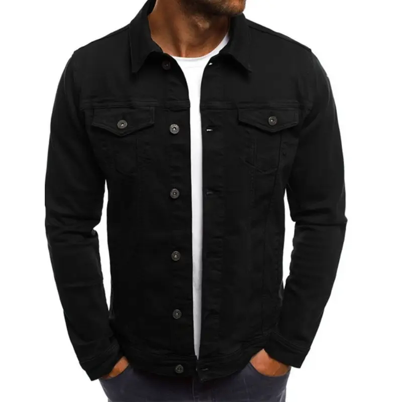 Men's Blue Denim Button Collar Jacket Casual Solid Color — feature 8