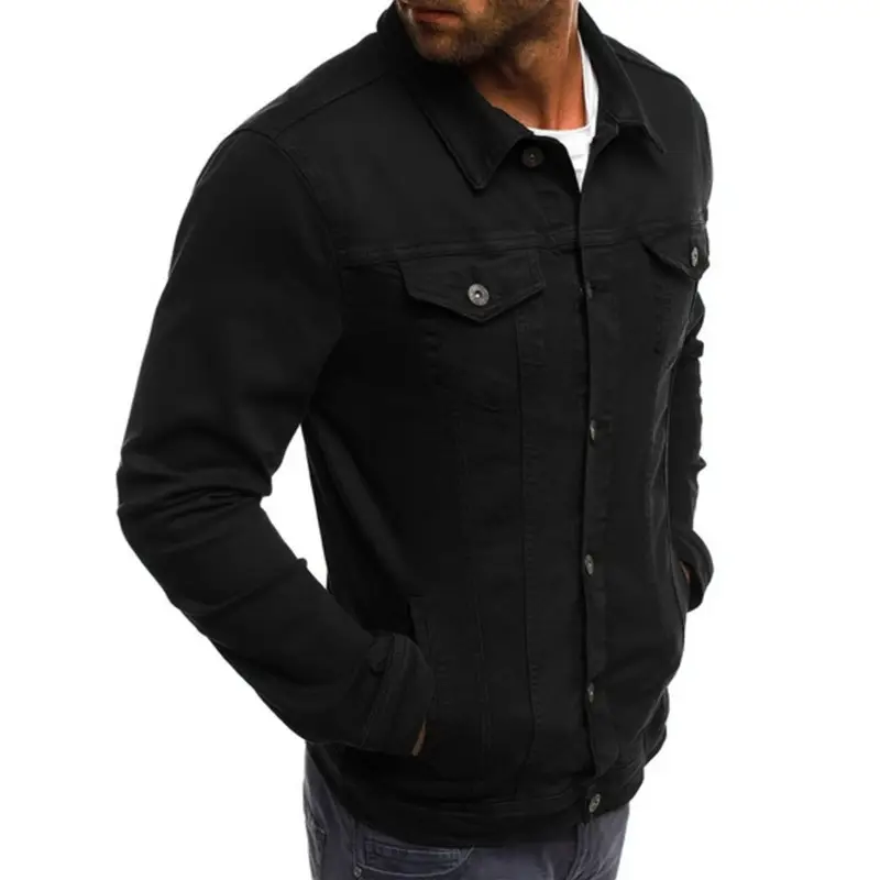 Men's Blue Denim Button Collar Jacket Casual Solid Color — feature 9