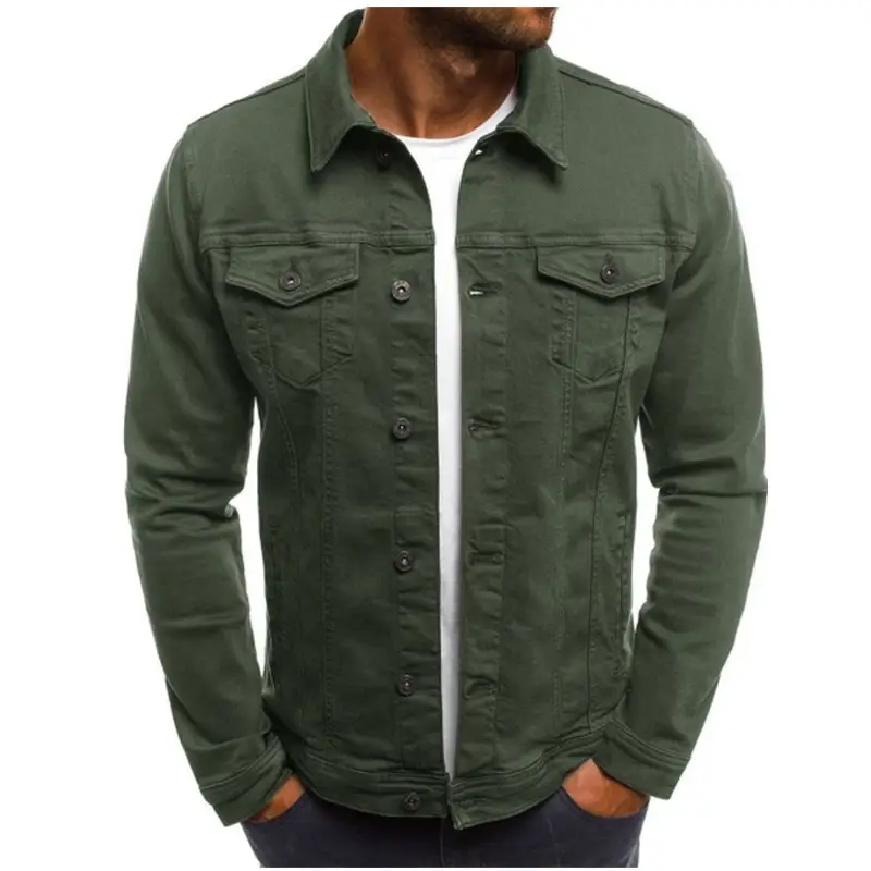 Men's Blue Denim Button Collar Jacket Casual Solid Color - Image 6