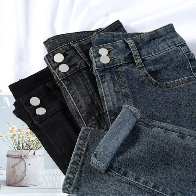 Women Skinny Jeans Black Grey Leg Long High Waist Korean Style - Image 6