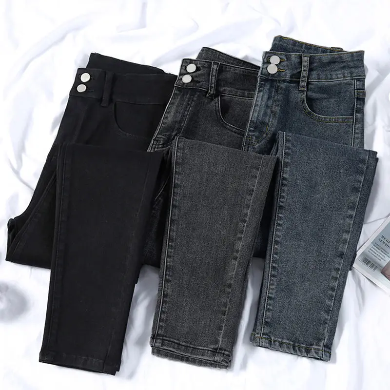 Women Skinny Jeans Black Grey Leg Long High Waist Korean Style — feature 1