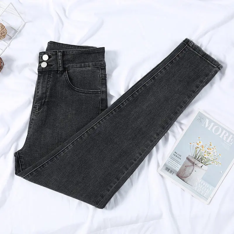 Women Skinny Jeans Black Grey Leg Long High Waist Korean Style — feature 14