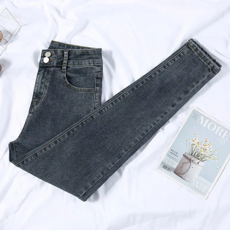 Women Skinny Jeans Black Grey Leg Long High Waist Korean Style — feature 15