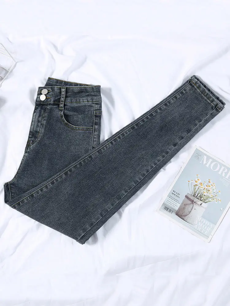 Women Skinny Jeans Black Grey Leg Long High Waist Korean Style — feature 16