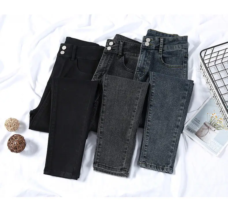 Women Skinny Jeans Black Grey Leg Long High Waist Korean Style — feature 8