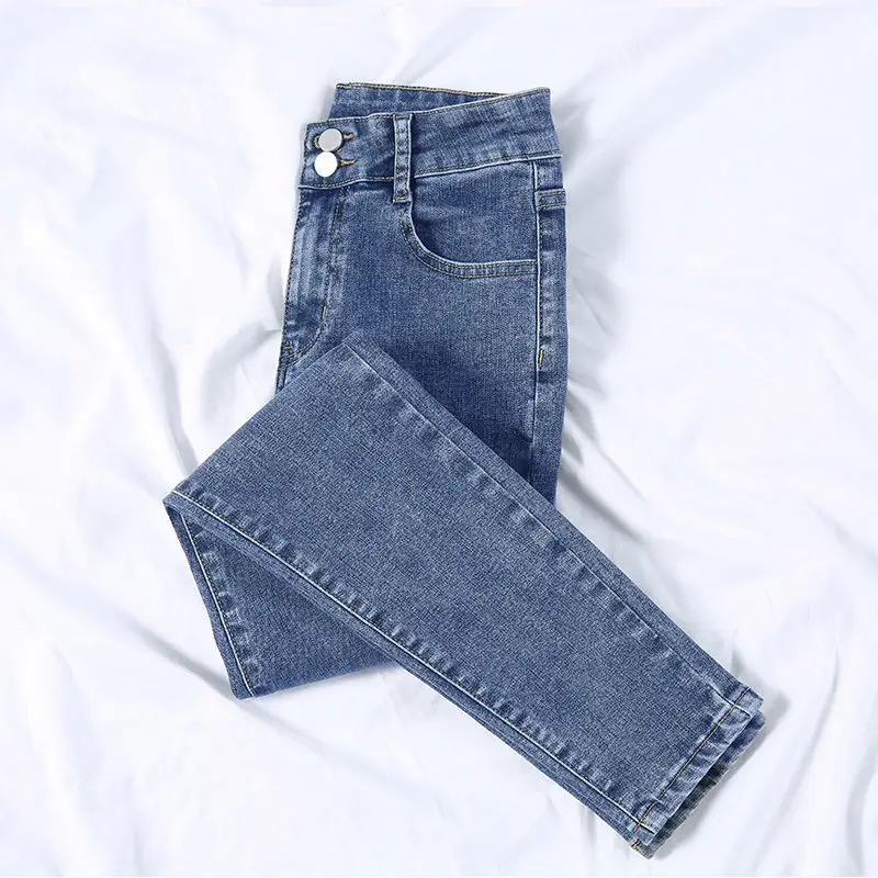 Women Skinny Jeans Black Grey Leg Long High Waist Korean Style - Image 2