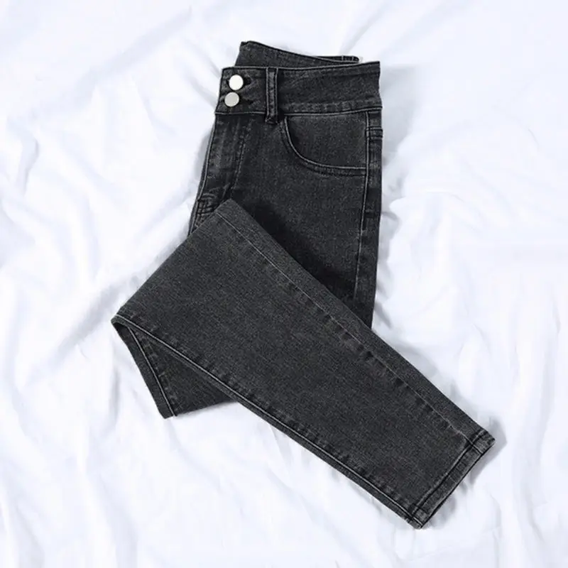 Women Skinny Jeans Black Grey Leg Long High Waist Korean Style - Image 3