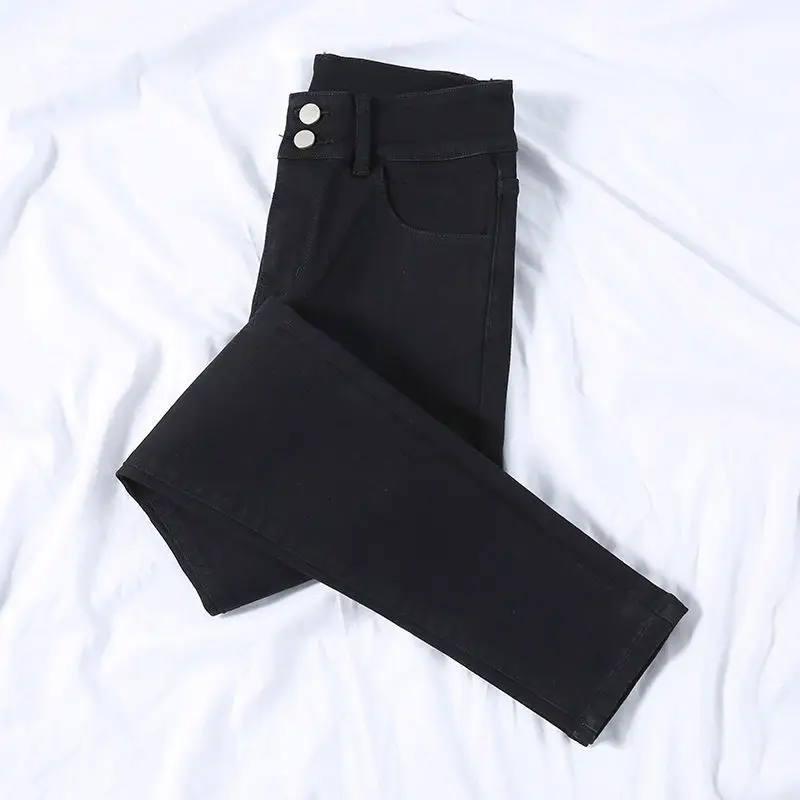 Women Skinny Jeans Black Grey Leg Long High Waist Korean Style - Image 4