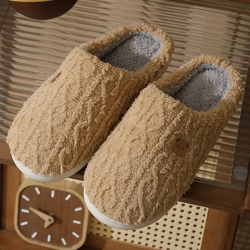 2024 New Cotton Slippers Women's Winter Home Indoor Thick Bottom Warm Plaid Plush Slippers Men's Cross-border Hair