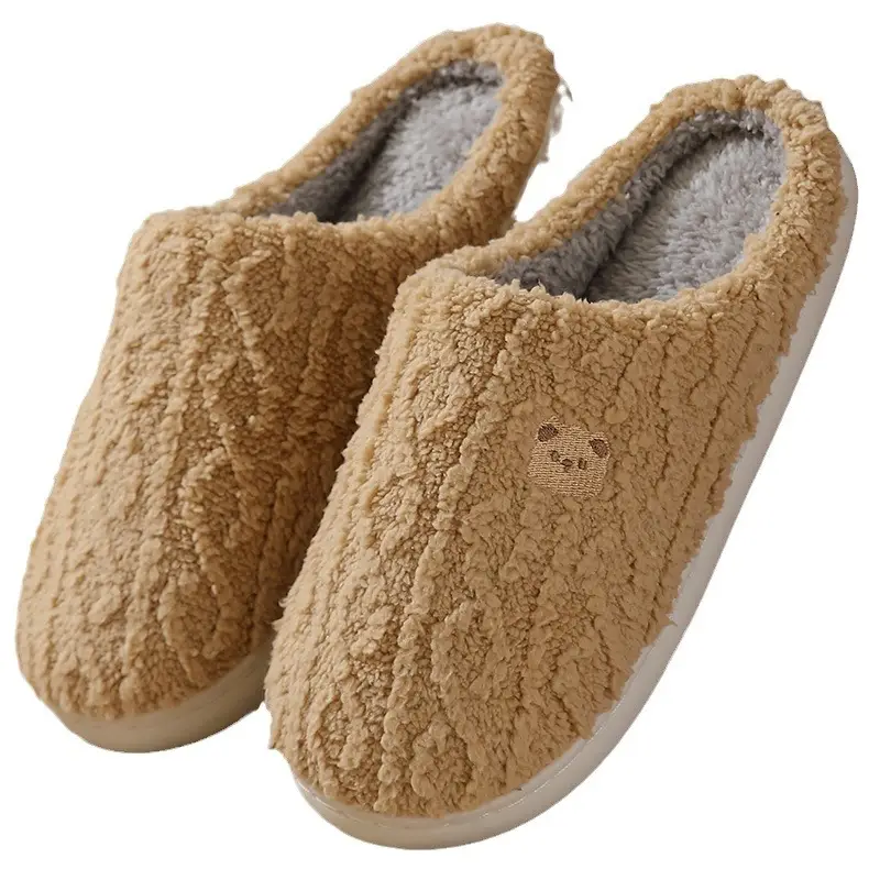 2024 New Cotton Slippers Women's Winter Home Indoor Thick Bottom Warm Plaid Plush Slippers Men's Cross-border Hair