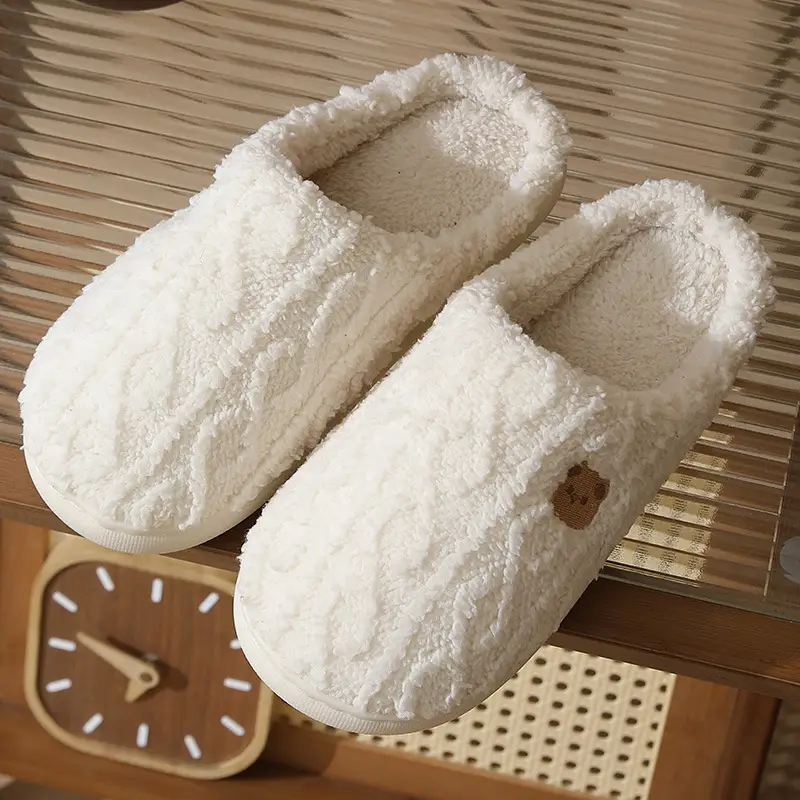 2024 New Cotton Slippers Women's Winter Home Indoor Thick Bottom Warm Plaid Plush Slippers Men's Cross-border Hair — feature 12