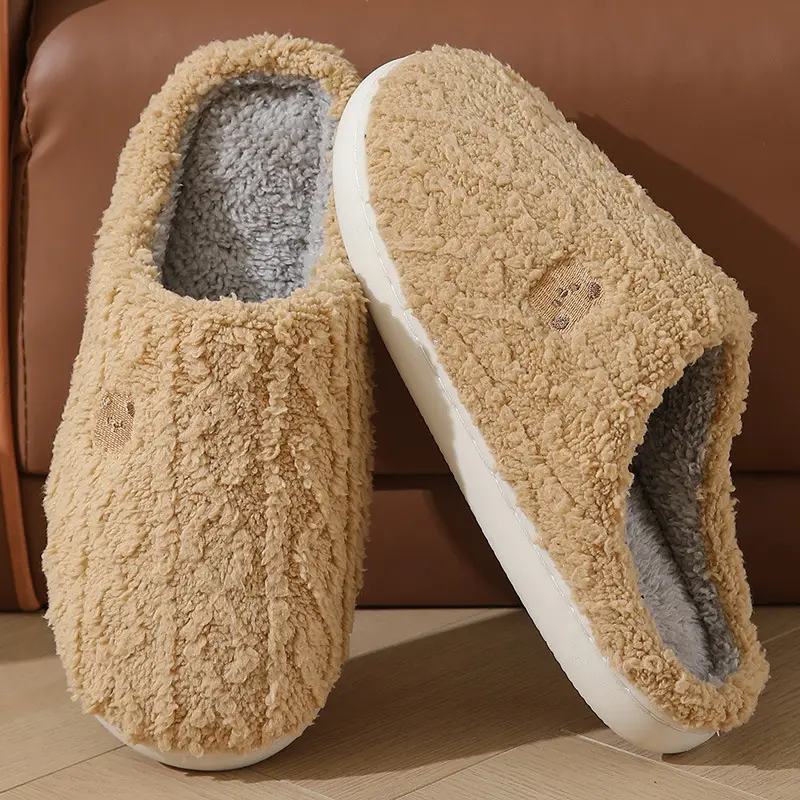 2024 New Cotton Slippers Women's Winter Home Indoor Thick Bottom Warm Plaid Plush Slippers Men's Cross-border Hair — feature 5