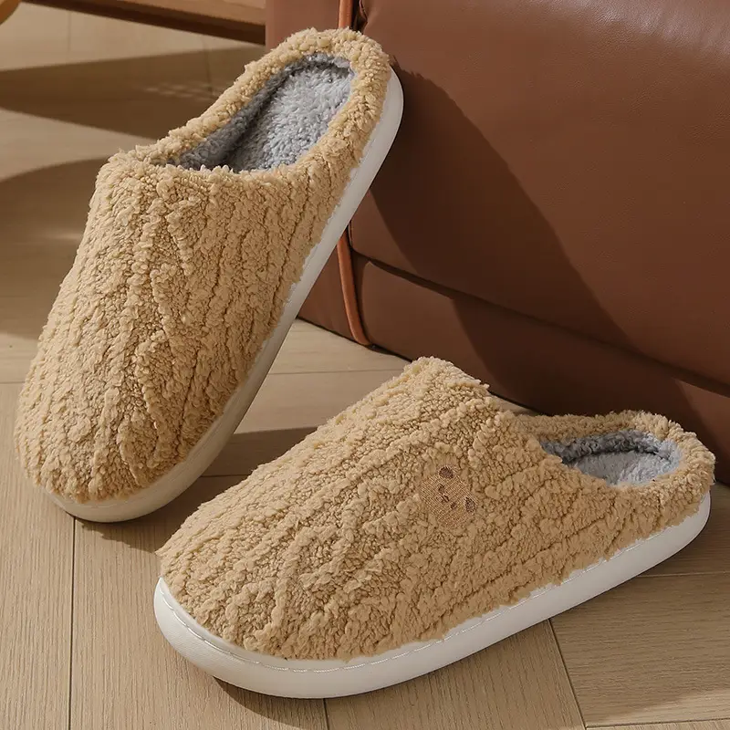 2024 New Cotton Slippers Women's Winter Home Indoor Thick Bottom Warm Plaid Plush Slippers Men's Cross-border Hair — feature 6