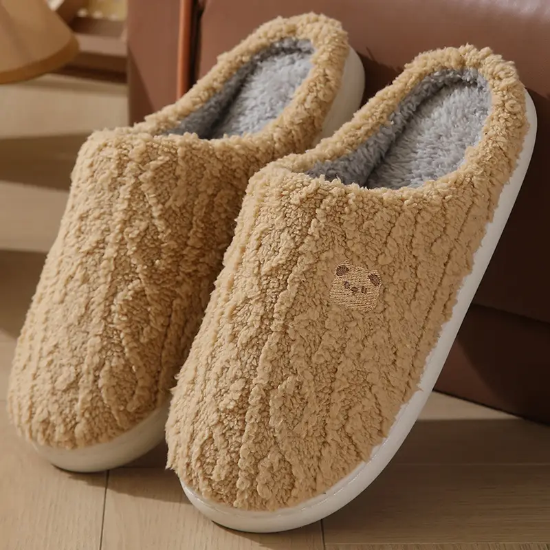 2024 New Cotton Slippers Women's Winter Home Indoor Thick Bottom Warm Plaid Plush Slippers Men's Cross-border Hair — feature 7