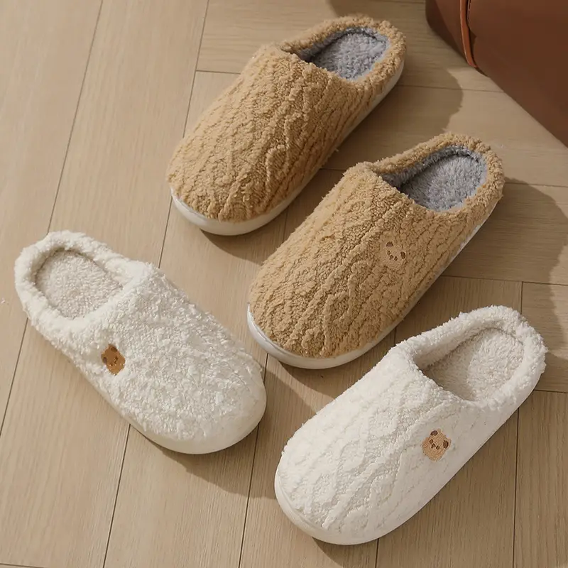 2024 New Cotton Slippers Women's Winter Home Indoor Thick Bottom Warm Plaid Plush Slippers Men's Cross-border Hair — feature 8