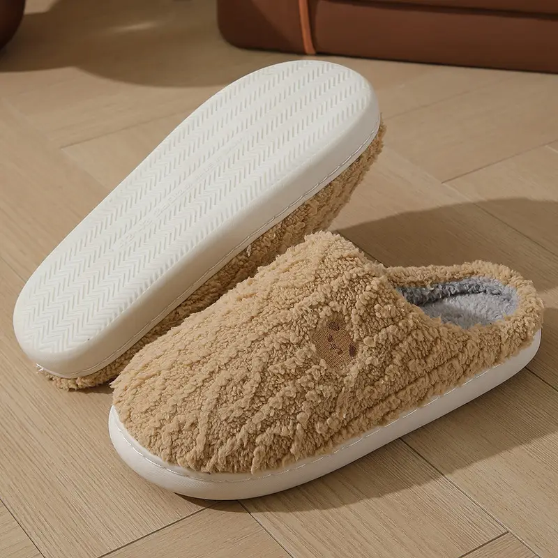 2024 New Cotton Slippers Women's Winter Home Indoor Thick Bottom Warm Plaid Plush Slippers Men's Cross-border Hair — feature 9
