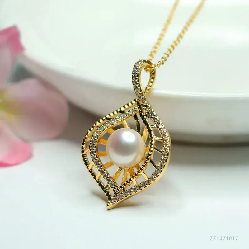Japanese Style Pearl Pendant Necklace with Hollow Leaf Design - Image 5