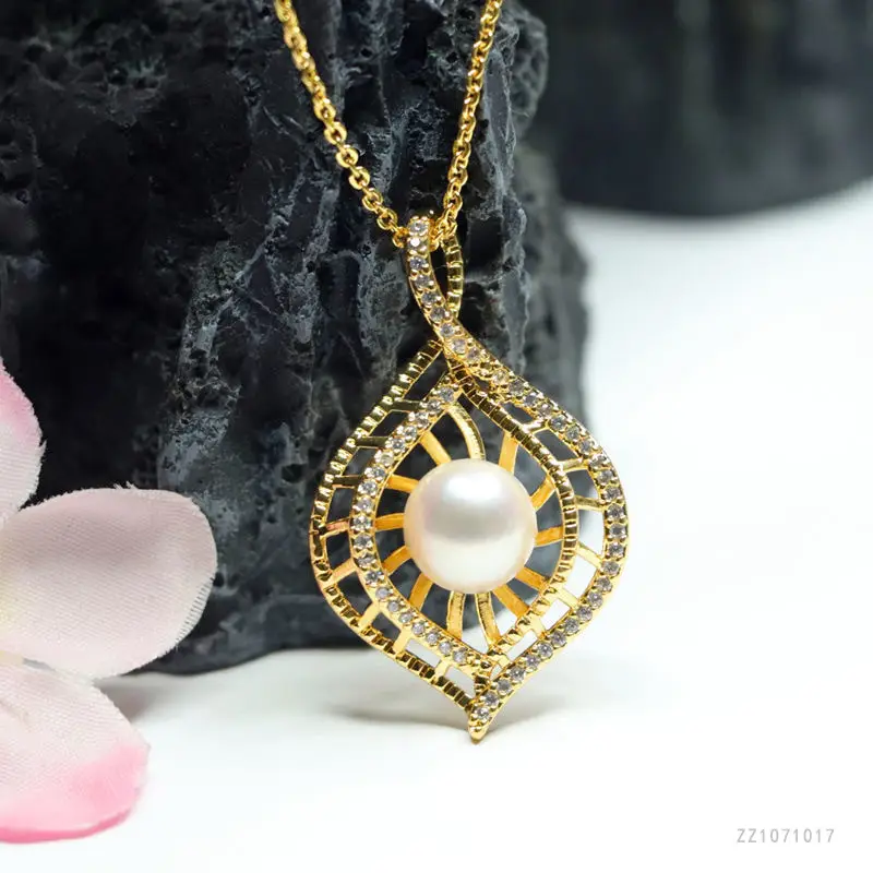 Japanese Style Pearl Pendant Necklace with Hollow Leaf Design — feature 10