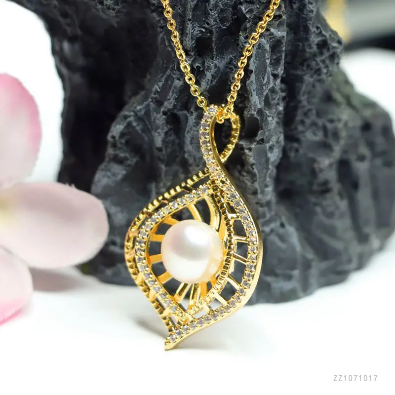 Japanese Style Pearl Pendant Necklace with Hollow Leaf Design — feature 11