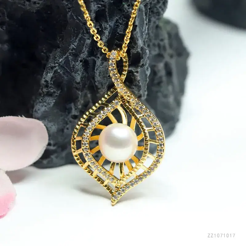 Japanese Style Pearl Pendant Necklace with Hollow Leaf Design - Image 2