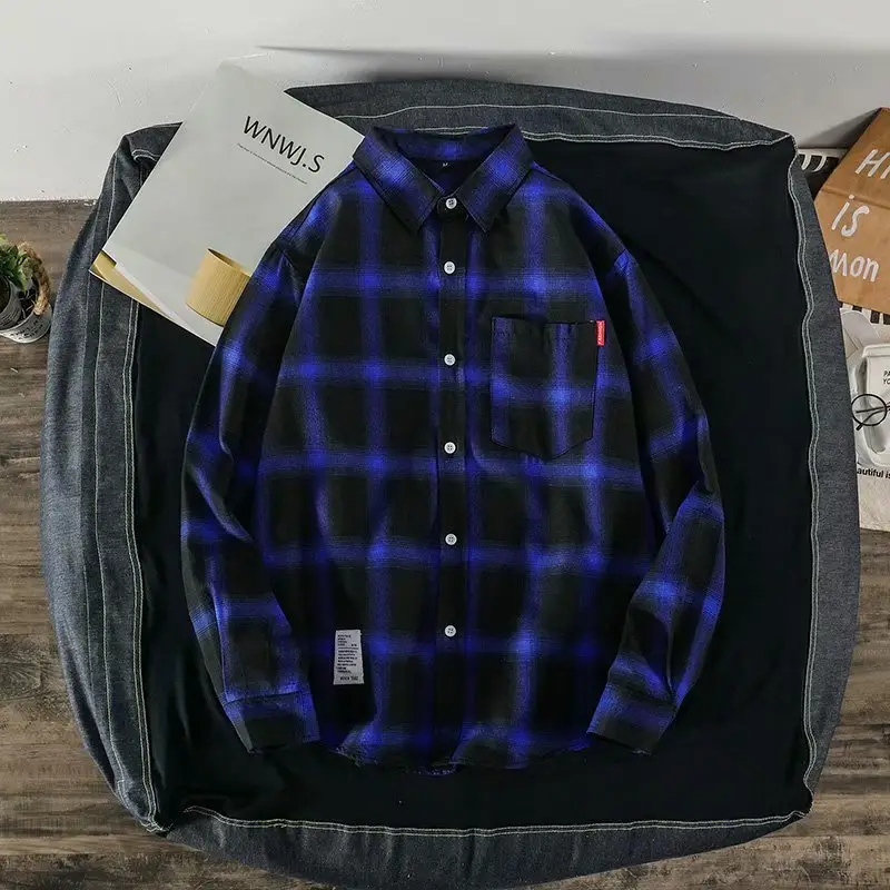 Men's Plaid Long Sleeve Shirt Korean Style - Image 9