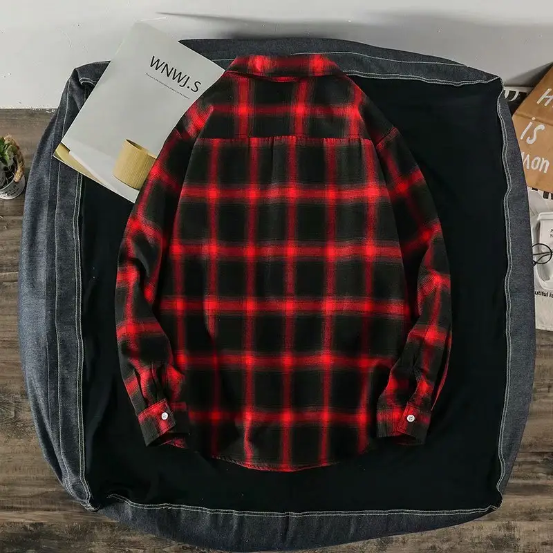 Men's Plaid Long Sleeve Shirt Korean Style - Image 10
