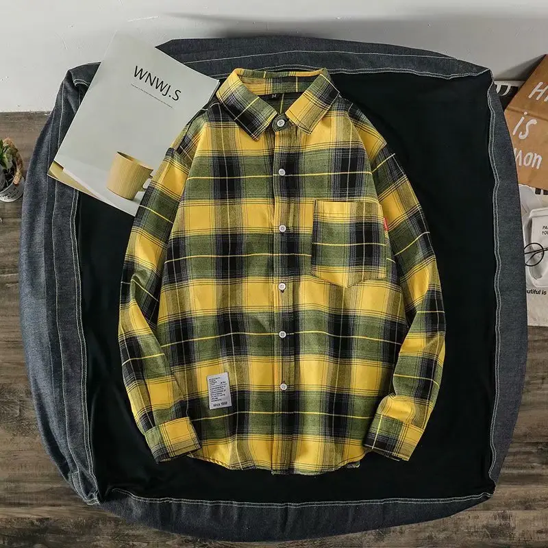Men's Plaid Long Sleeve Shirt Korean Style - Image 11