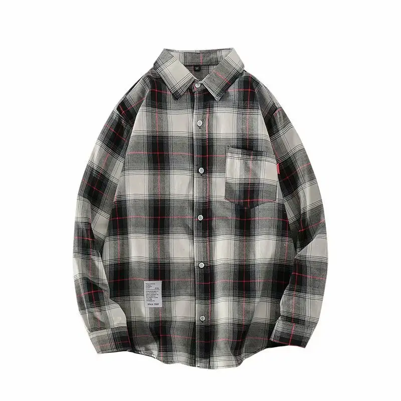 Men's Plaid Long Sleeve Shirt Korean Style - Image 12