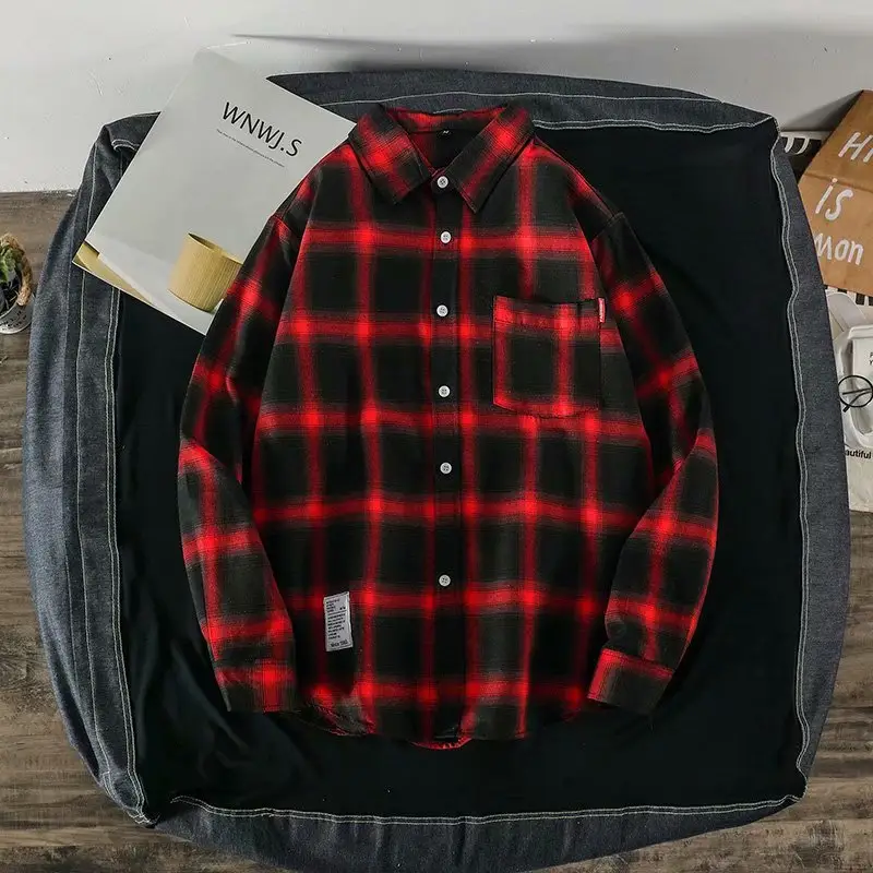 Men's Plaid Long Sleeve Shirt Korean Style - Image 2